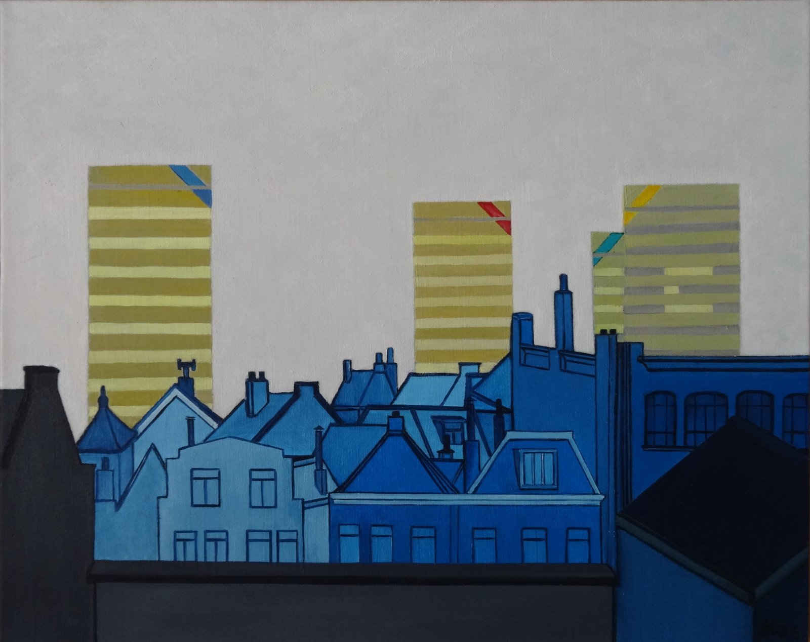 Kantorenflats achter voormalige gevels van de Westerbinnensingel